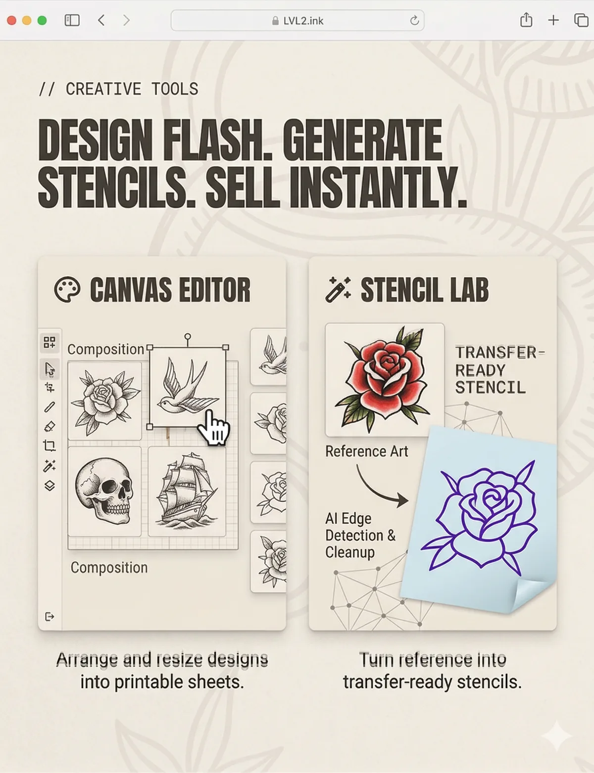 Gallery wall of framed tattoo flash sheets in various styles